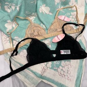 Anemone Lace Bralette Duo - Black & Nude